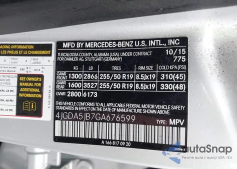 2016 Mercedes-Benz Gle 350 z USA, uszkodzony, nr VIN 4JGDA5JB7GA676599